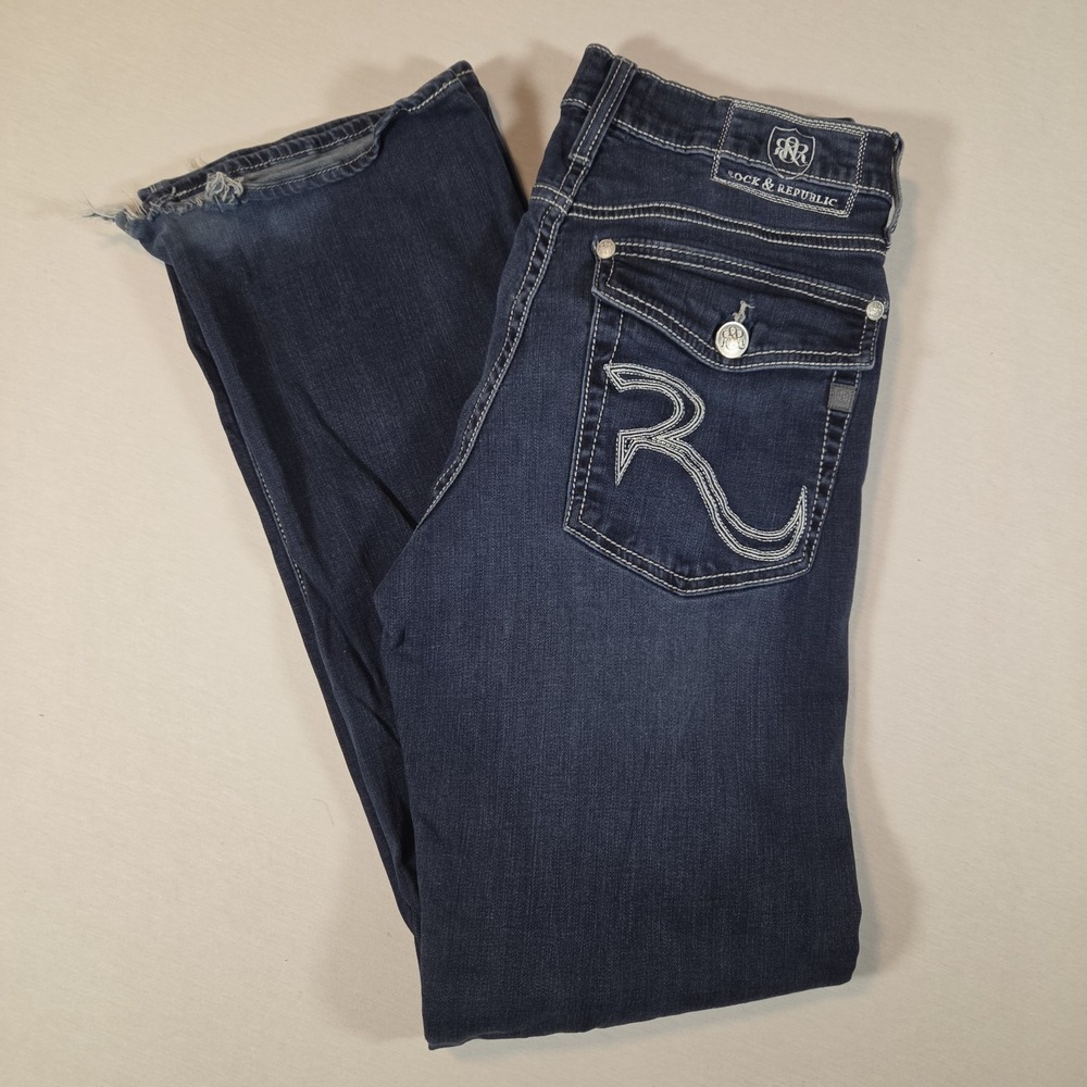 Rock And Republic Jeans Henlee Bootcut Men's Size 32x34 Dark Wash Distressed